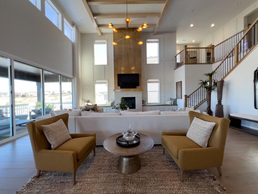 high ceilings warm tones luxurious open living space 198639 130859